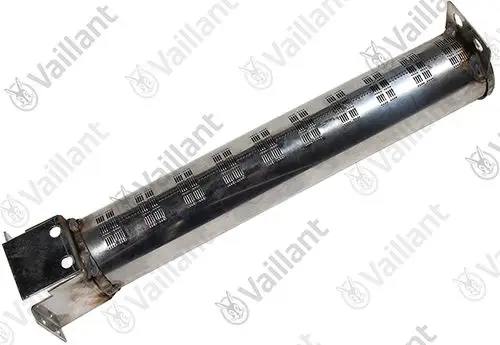 Edelstahl-Stabbrenner von Vaillant mit perforierter Oberfläche und seitlicher Befestigung. Verwendet in Heizsystemen zur Wärmeproduktion.